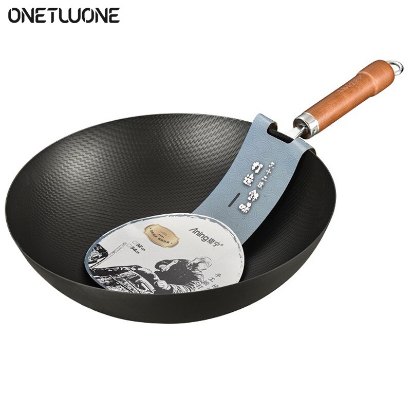 Wheat Grain Cast Iron Wok,Fine Iron Forged Chinese Wok,Uncoated Non-stick Pan,Kitchen Cooking Wok,Suitable For Kitchen Stove