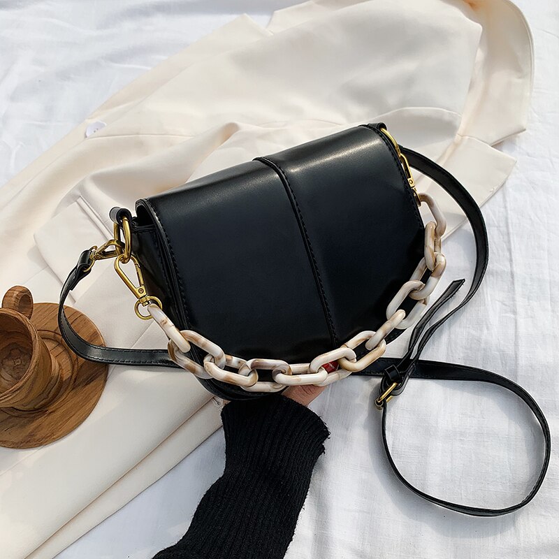 Solid PU leather chain women's shoulder bag bags for women purses and handbags sac a maincrossbody bags for women: Black