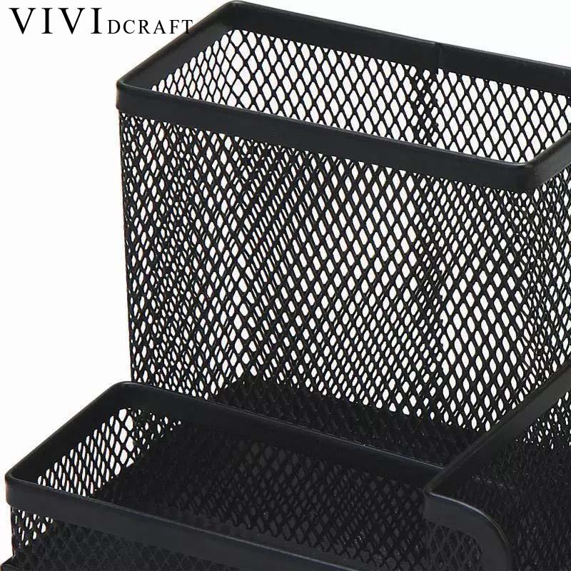 1Pcs Office Organizer Desk Organizer Metal Stationery Supplies Pen Black Pencil Holder Cosmetic Cont Office Round E8V7