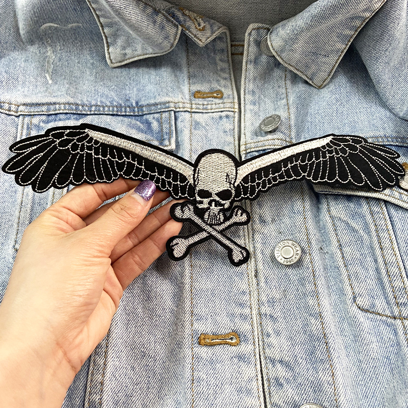 Parches de motociclista Punk para ropa, parches bordados con alas de calavera para ropa, pantalones vaqueros, chaqueta, apliques, insignias de parche para motocicleta