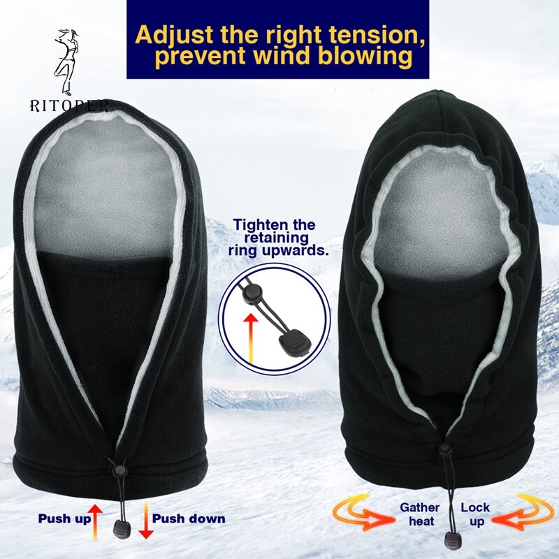 Ritoper vinter fleece balaclava mænd kvinder beanie varm tykkere hat tørklæde hals sport maske udendørs skiløb cykling skullies