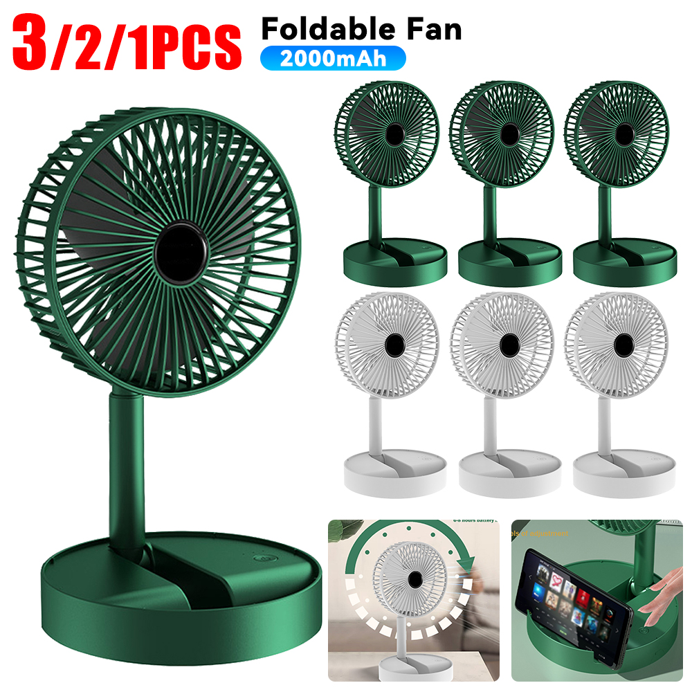 Ventilador plegable USB de 1-3 piezas, ventilador de escritorio de altura ajustable, portátil, telescópico, soporte de suelo, 2000mAh, 3 velocidades, circuladores de aire de verano