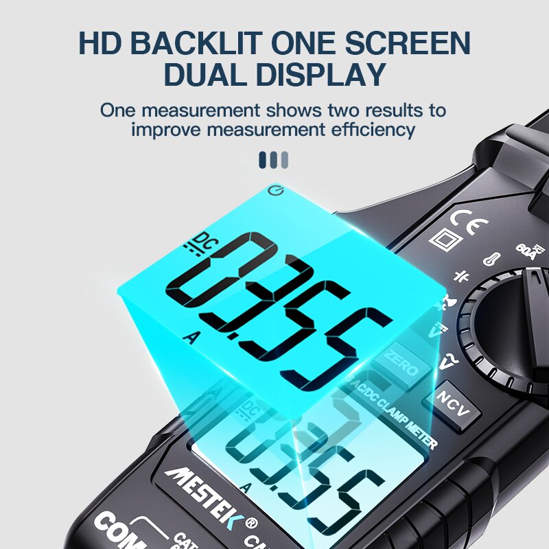 Digital AC DC Current Clamp Meter Auto Range 600A 6000 Counts True RMS Multimeter Resistance Frequency Tester NCV Ohm Tester