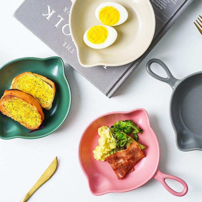 Bandeja de horneado en casa de estilo nórdico, japonés y coreano, con asa, bandeja para desayuno, bandeja para ensaladas, una sola oreja