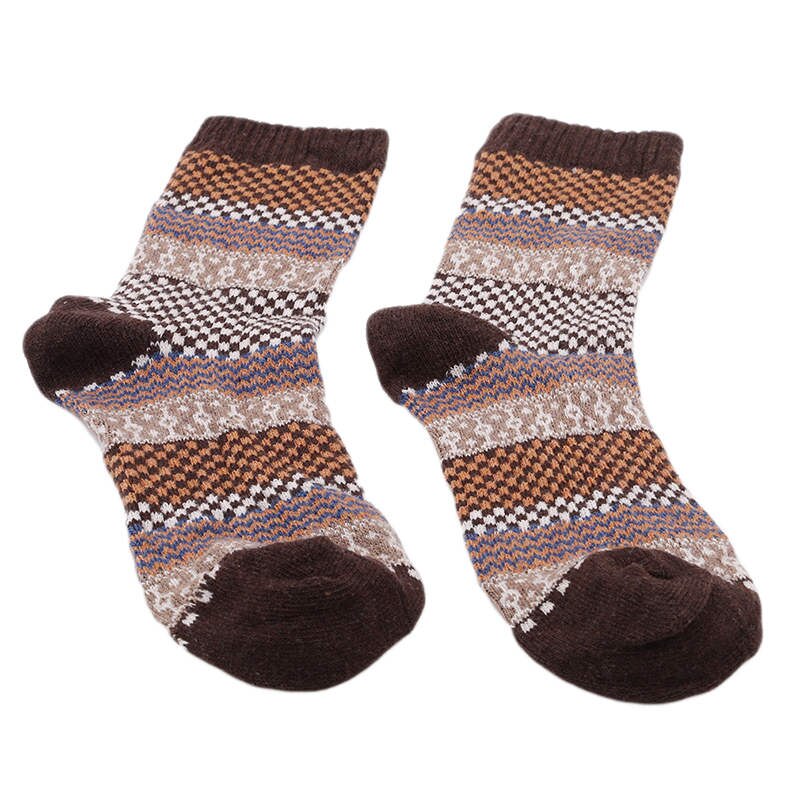 Herre vinterstribet varm tyk uldsokker bomuld meias blanding vintage mænd retro plaid afslappet sokker calcetines: Brun