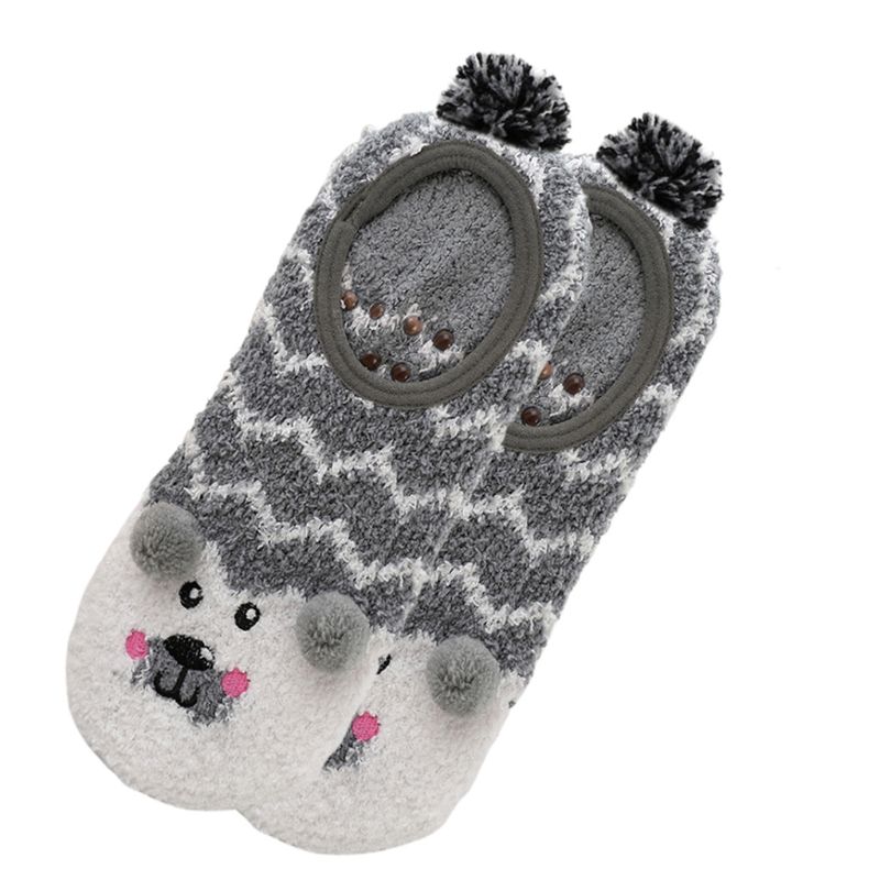1Pair Lady Winter Warm Slipper Socks Cartoon Animal Embroidery Coral Velvet Sock Y5GC