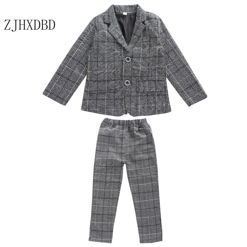 2 Stuks Herfst Kids Blazers Baby Boy Pak Plaid School Suits Peuter Jongens Formele Bruidskleding Katoen Kinderen Kleding Sets 4-16Y
