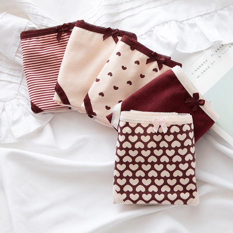 5 pz/lotto mutandine taglie forti biancheria intima per ragazze slip in cotone carino amore mutandine rosse Lingeries studenti mutande mutandine femminili