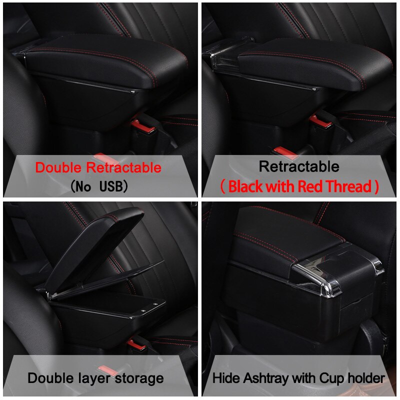 for Renault zoe armrest box universal car center console caja modification accessories double raised with USB: Double Black Red