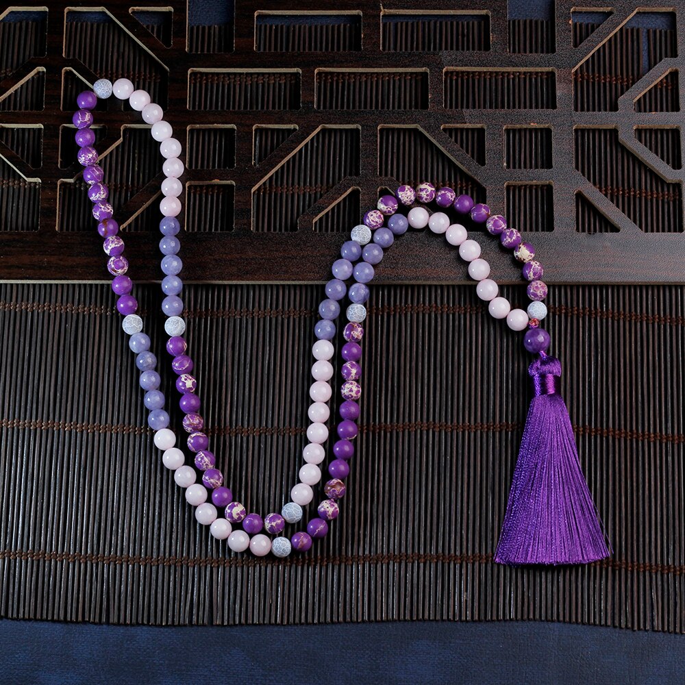 Collar Japamala para mujer, borla púrpura, collar con cuentas, piedra Imperial, meditación, Yoga, fuente disponible, joyería femenina 108