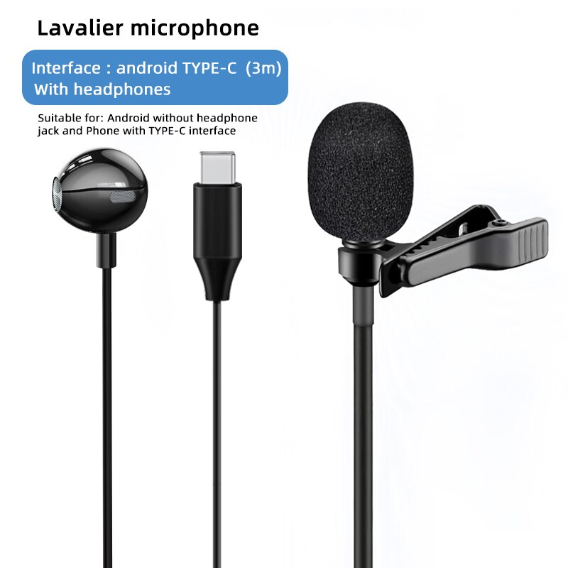 CELLA CITY Classic Jack Lavalier Microphone 3.5mm Tie Clip Metal Microphone Mini Audio Mic for Computer Laptop Mobile Phone: B1-Type-C - 3M-ear