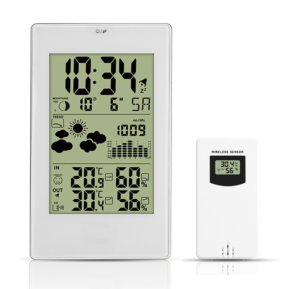 FJ3352 Weather Station With Barometer Forecast Temperature Humidity Wireless Outdoor Sensor Alarm and Snooze Digital Clock
