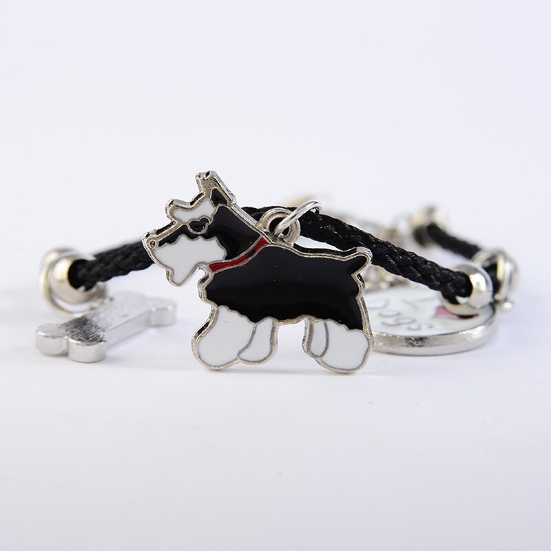 Standaard Schnauzer charme armbanden voor vrouwen meisjes zilver kleur legering hond hanger zwart touw ketting vrouwelijke armband bijoux femme