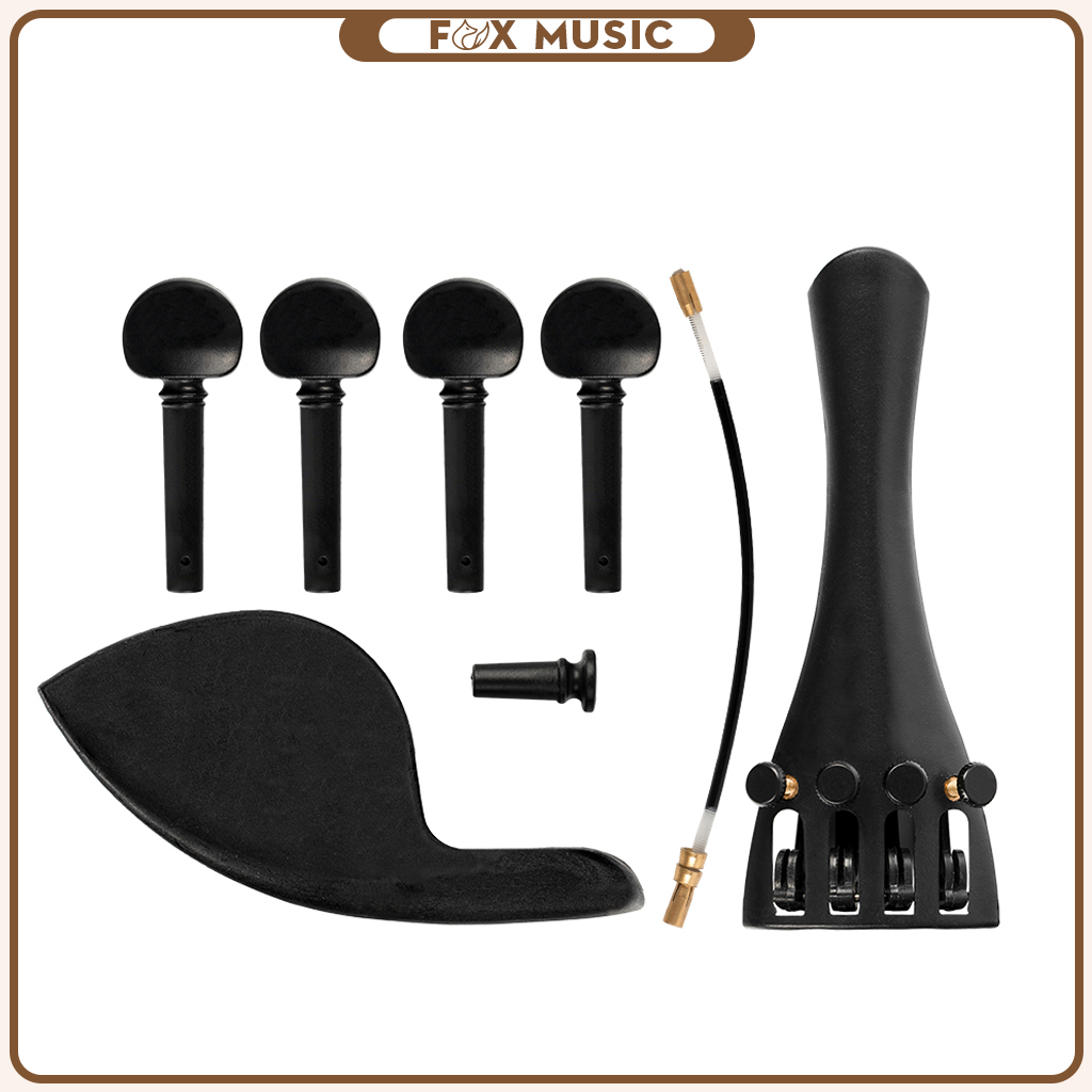 Plast fiolin tailpiece set inkludert tailpiece + chinrest + endpin + tail tarm +4 tuning pegs beginner use