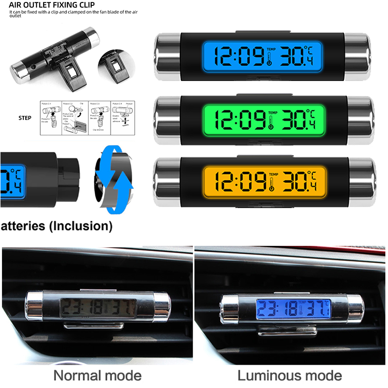 2 In 1 Auto Digitale Lcd Klok/Temperatuur Display Elektronische Klok Thermometer Auto Digitale Tijd Klok Auto Accessoire