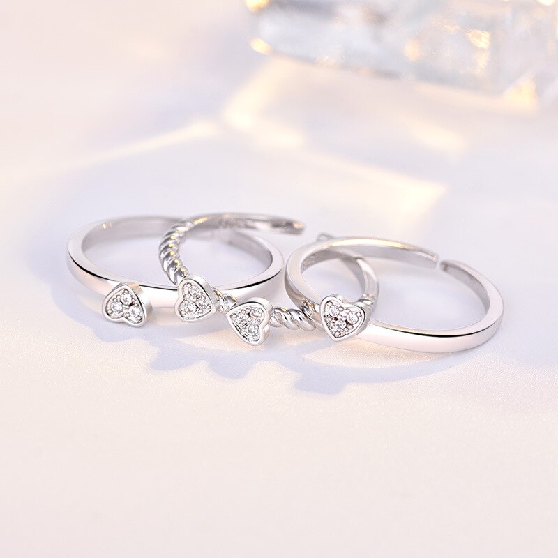 Mode 3 Stuks In Een Klavertje Vier Verstelbare Opening Ring Crystal Trouwringen Voor Vrouwen Meisje