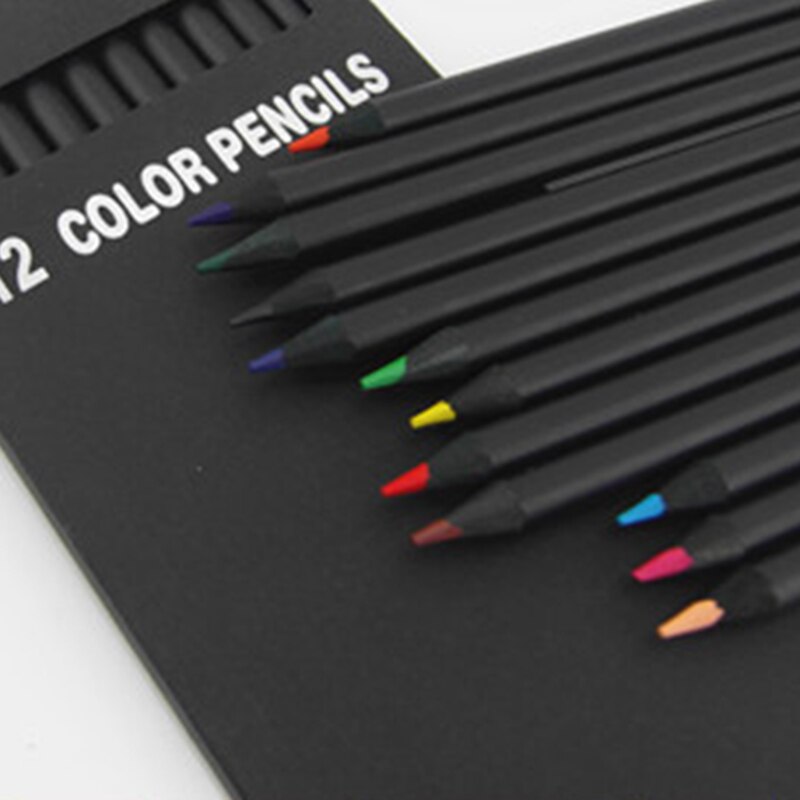 12 Stks/set Potlood Verpakking 12 Verschillende Kleuren Kleurpotloden Kawaii School Zwarte Houten Potloden