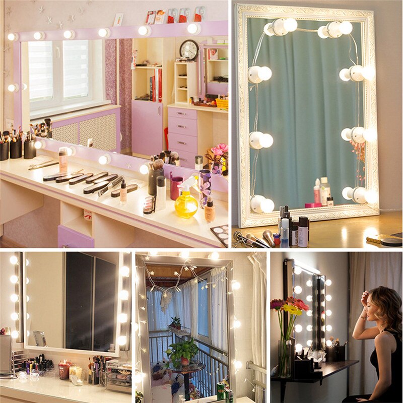 2/6/10/14pcs LED Makeup Mirror Light Bulb Hollywood Vanity Lights Stepless Dimmable Wall Lamp Sensor Light Bulbs Kit