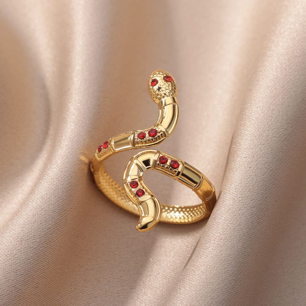 Anillos de serpiente de circón para mujeres y hombres, anillo ajustable abierto de acero inoxidable de Color dorado, joyería estética gótica Vintage, anillos para mujer