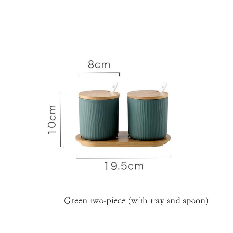 3 Pcs Nordic Keramische Kruiden Pot Met Houten Deksel En Lepel Opslag Container Kruiderij Potten Keramische Kruiden Rack Keuken Tool: 6