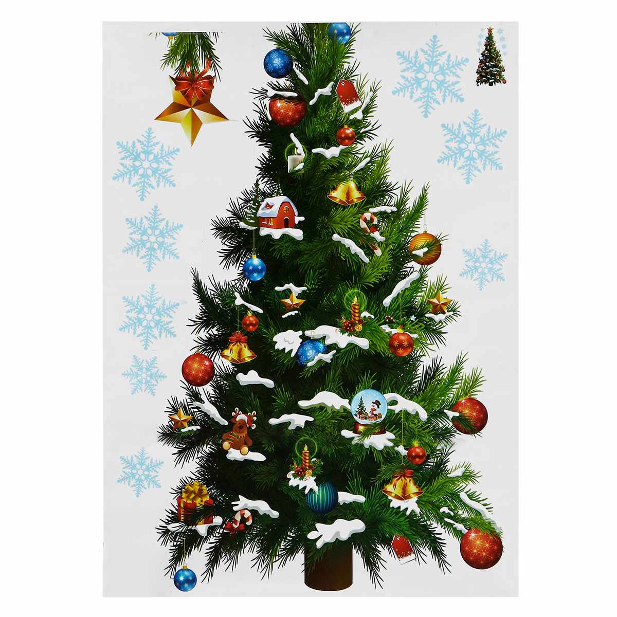 Large Green Christmas Tree Wall Decoration Sticker Stars Water-Proof Removable Room Window Decor Poster 50 x 70cm
