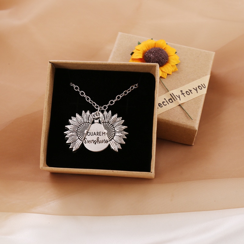 You Are My Sunshine-collares de girasol para mujer, cadena larga de Color rosa dorado y plateado, flor de sol, colgante femenino, joyería