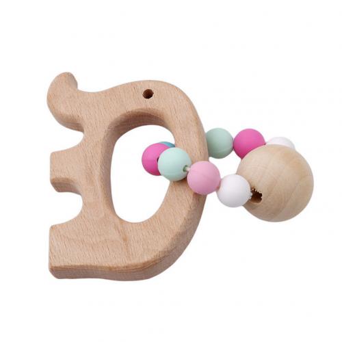 Houten Dier Maan Vormige Armband Siliconen Kralen Rammelaar Baby Kinderziektes Speelgoed: Elephant