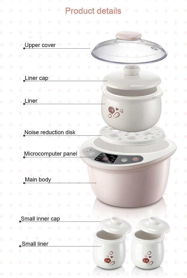 DMWD Intelligent Slow Cookers Electric timing Food Steamer 3 Liner 1.8L Ceramic multifunctional Water Stewing soup Porridge pots