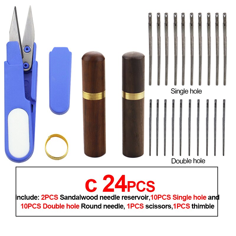 DIY leather sewing needle knitting flower needle household stainless steel hand sewing needle embroidery tool leather sewing set: C 24PCS