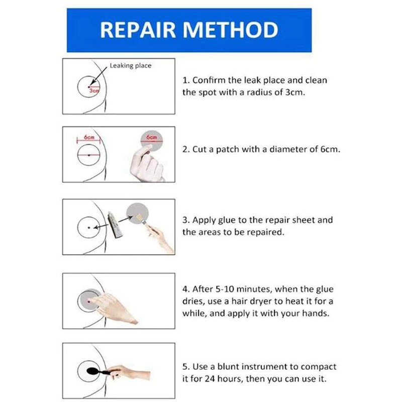 8PCS /Set Waterproof Patch Repair Kit for Inflatable Boat Water Slide Swimming Pools Rafts Durable PVC Patch Kit