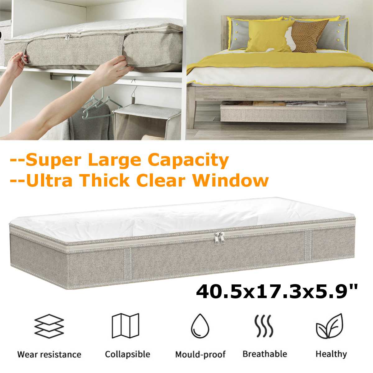 Foldbare under sengen poser ,1 pack store under sengen opbevaringskasser tyk åndbar underbed tøj opbevaring poser lynlås arrangør