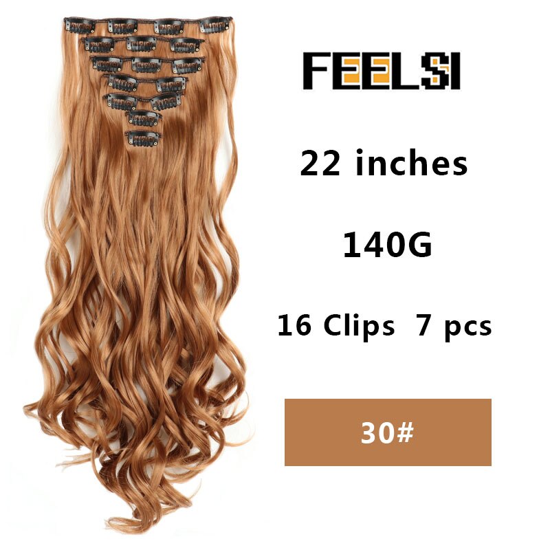 16 Clips In Hair Extension Body Wave 22"Invisible hair extension clip For Women Synthetic Hair Extensions Brown black Gold Color: P1B/27