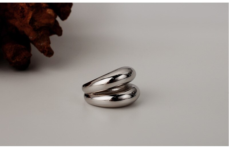 Japanese Luxury Geometric Double Layer Superimposed 925 Ring Sterling Silver Exaggerated Ins Finger Ring Female: Silver