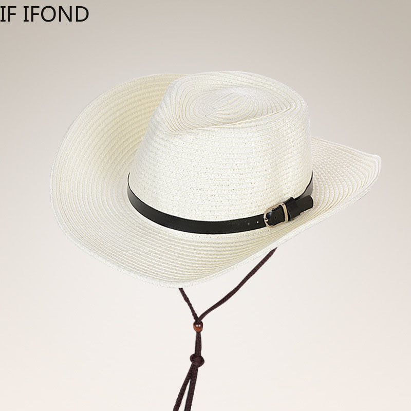 Sommer hat panama hatte mænd halm cowboy hat sol hat foldet vestlig bred buet kant