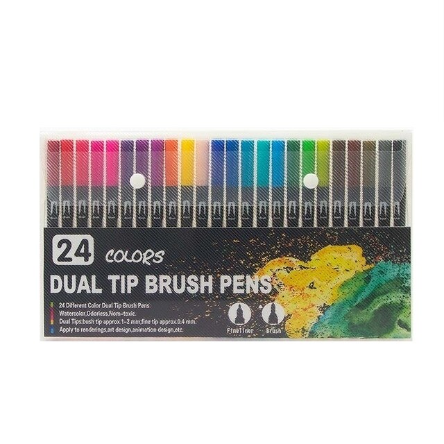 100 farver dobbelt tip kunst børste markør penne akvarel fineliner maleri tegning papirvarer effekt god til farvning af manga tegneserie: 24 farver