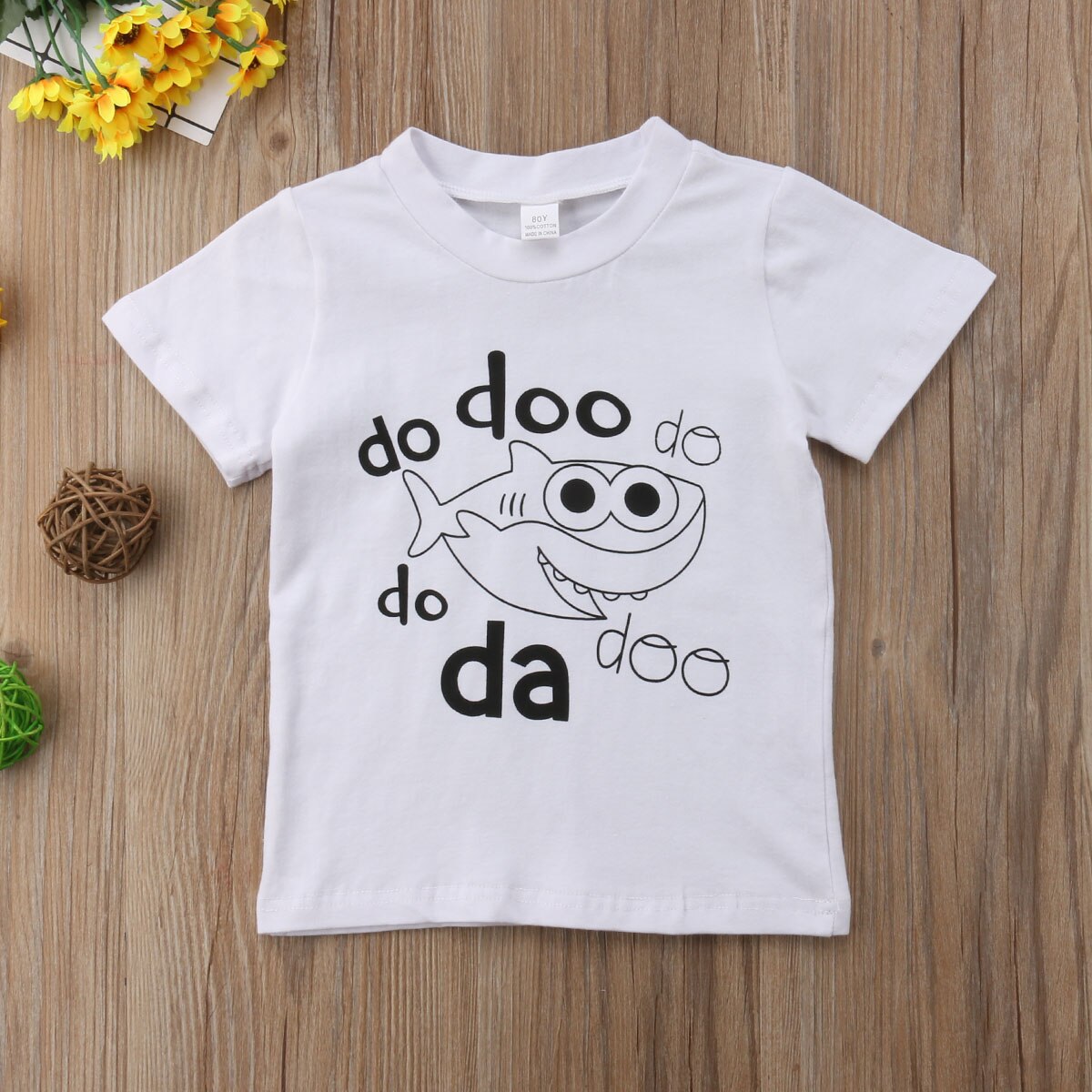 Emmababy Neue Baby freundlicher Junge Mädchen Weiß T-Shirt Ebene tun doo Fisch Druck Spitzen Sommer: kurz 100