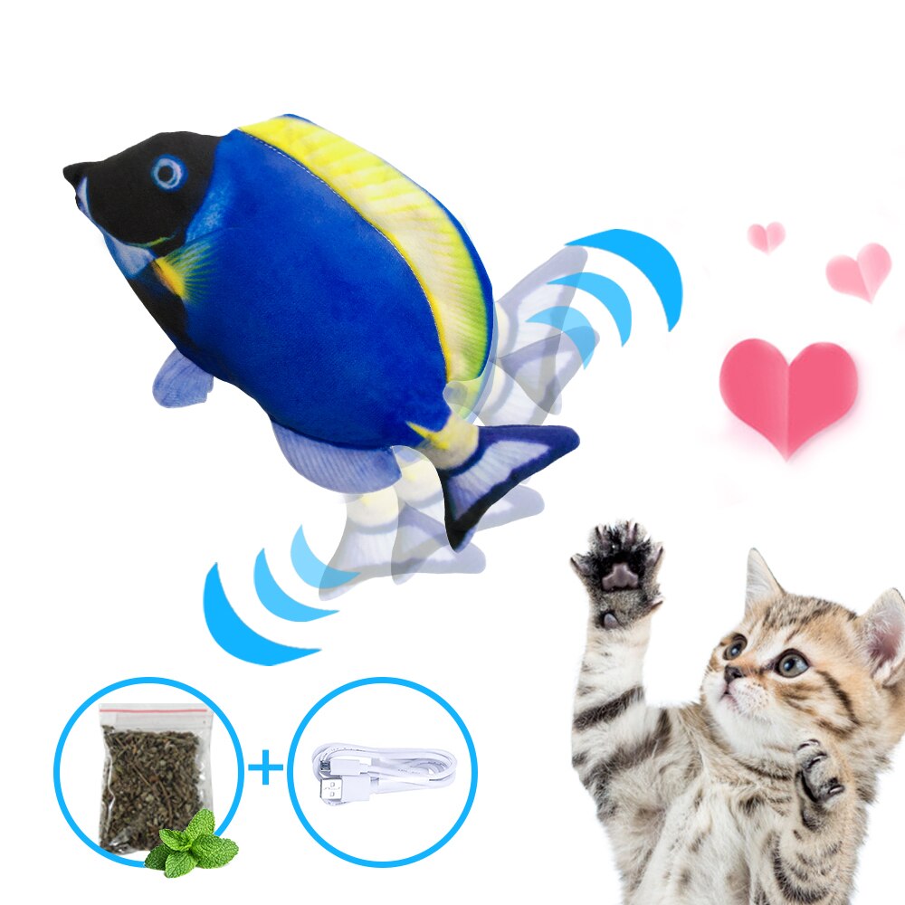 Huisdier speelgoed elektrisch katten speelgoed pluche 3d interactieve elektronische usb bijtbestendige kauw kies bewegende dansende vis speelgoed kitten katten speelgoed: Blauwe spurfish elec