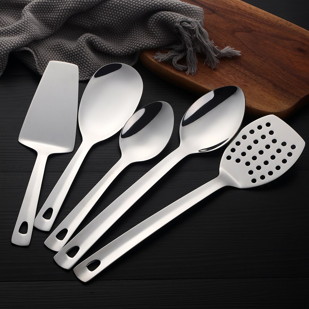 Juego de utensilios de cocina dorados, espátula de acero inoxidable para sopa, cucharón, colador de Metal, cuchara de arroz, pala para pastel,