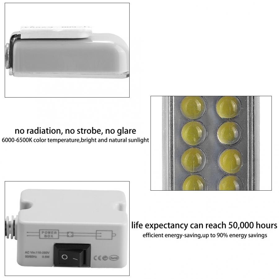 2W EU Plug 110-265V Industrial Sewing Machine Lamp Garage Workshop Warehouse Work Light Flexible Gooseneck Magnetic LED Light
