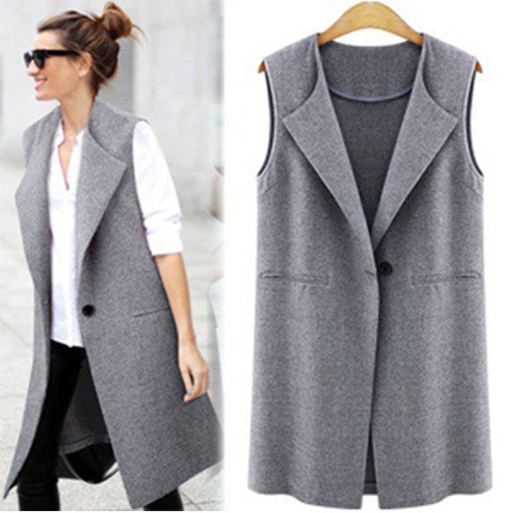 Spring Autumn Womens Sleeveless Vest Jacket Long Coat Cardigan Gilets Vest Outwear Coat Cardigan Veste