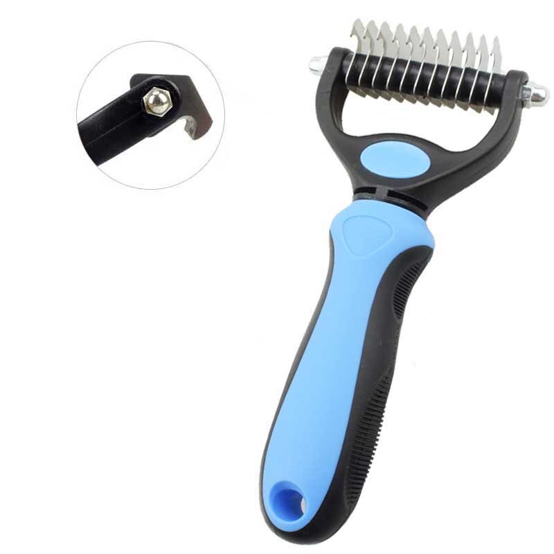 Hair Removal Comb for Dogs Cat Detangler Fur Trimming Dematting Deshedding Brush Grooming Tool For matted Long Hair Curly Pet: Blue 1