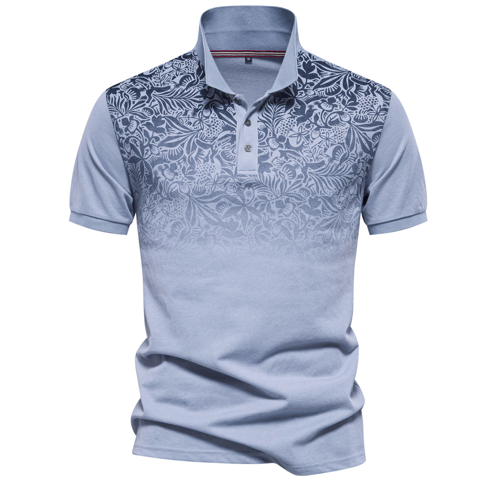 dégradé imprimé coton mélange polos pour hommes à manches courtes d'été hommes Polos: L / BLEU CIEL