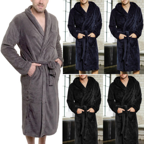 Ropa de dormir larga de franela para hombre, bata de baño de lana con cuello chal, pijamas de Spa, otoño