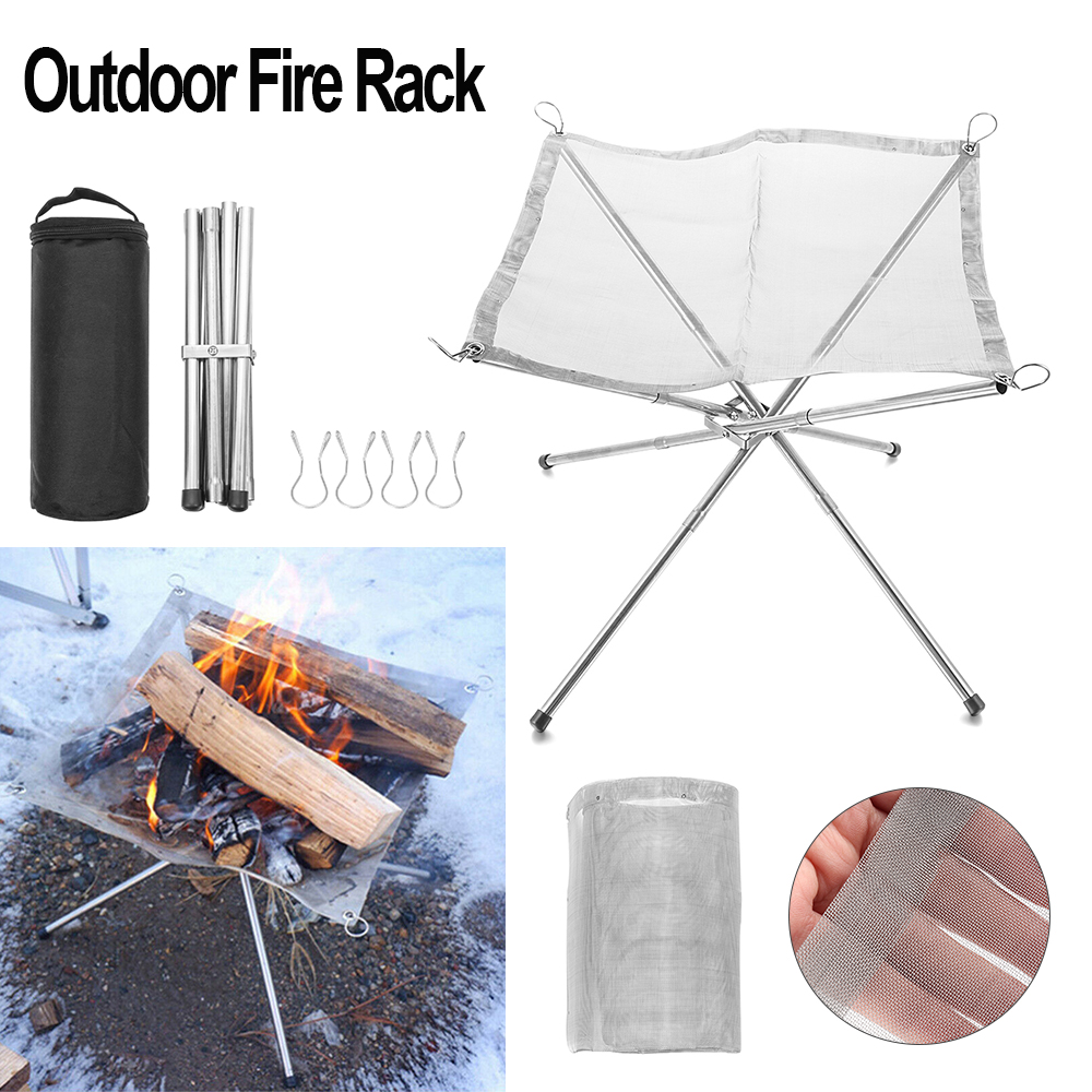 Bærbar udendørs bålplads kollapsende stålnet pejs - perfekt til camping, baghave og have - bæretaske inkl.