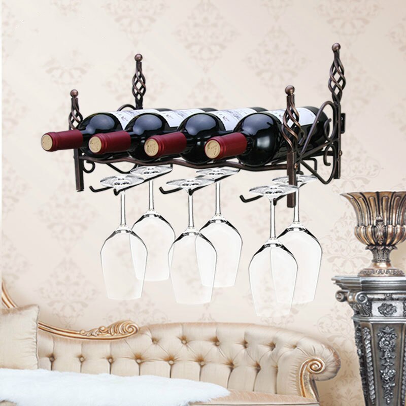 Retro Ijzeren Wijnrek Beker Plank Keuken Bar Muur Decor Display Opslag Plank Opknoping Bekerhouder Barbenodigdheden Benodigdheden Mx3091814