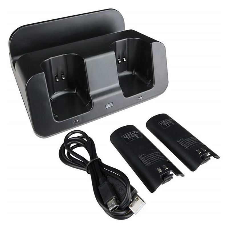 Estación de carga con soporte para Wii, mando a distancia con baterías y cable de carga USB
