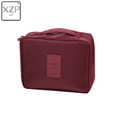 Bolsa de maquillaje XZP para exteriores para chica, neceser para mujer, neceser de lavado, organizador de maquillaje, Kit de almacenamiento de viaje, bolsa con múltiples bolsillos para mujer: Borgoña