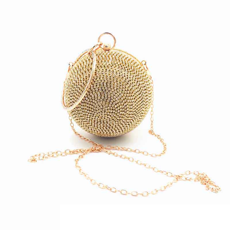 Women Beaded Crystal Party Evening Bag Bridal Wedding Round Ball Wrist Purse Bag For Women