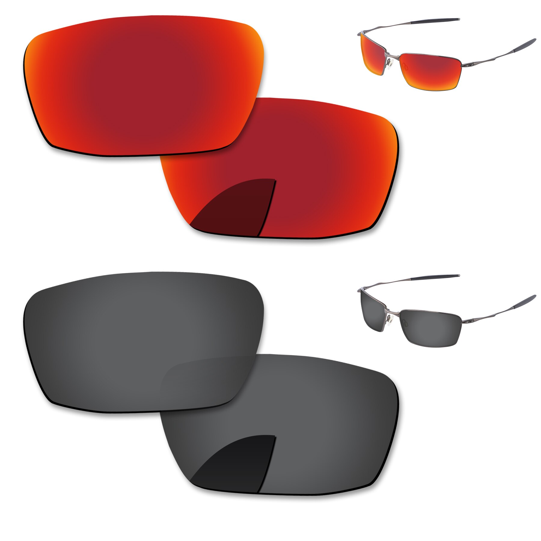 Alphax Vervanging Lenzen Voor-Oakley Vierkante Snorhaar Zonnebril Gepolariseerde-Meerdere Opties: 2 Pairs-Black-Red