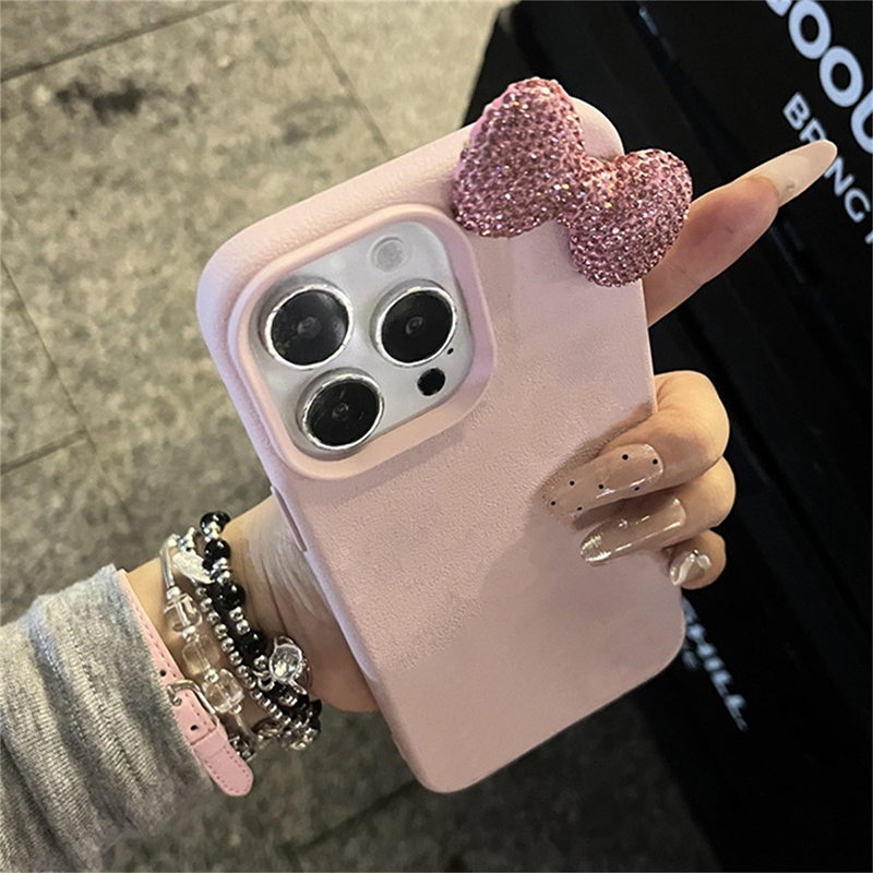 Luksuriøst skinndeksel 15 strass og sløyfe i litchi-mønster til iphone 11 12 13 14 pro max x xs  xr 7 8 pluss støtsikkert mykt deksel